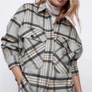 ZARA Shacket - gray & tan plaid jacket